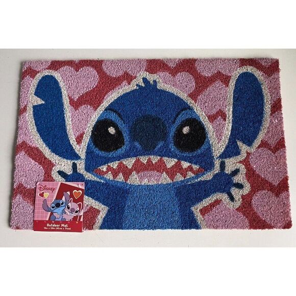 Disney Stitch Hearts Love Valentines Doormat Mat Coir Outdoor 18" x 30" NEW - Picture 1 of 10